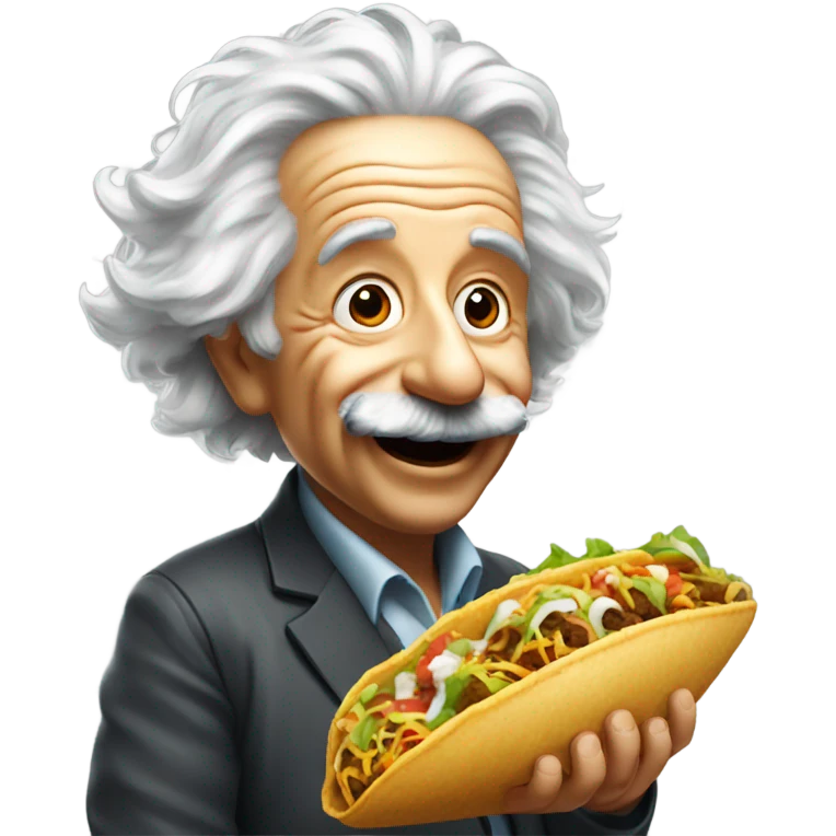 Albert Einstein eating a taco emoji