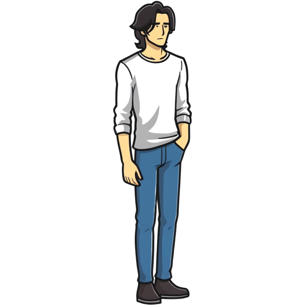full body very skinny male figure standing wearing clothes with long hair emoji