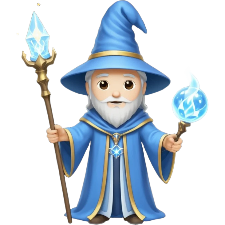 Stickman dressed as a wizard holding a staff that is glowing with magic emoji