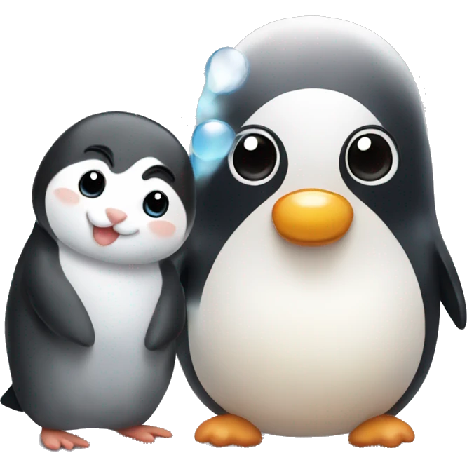 Cute Penguin and cute hamster  emoji
