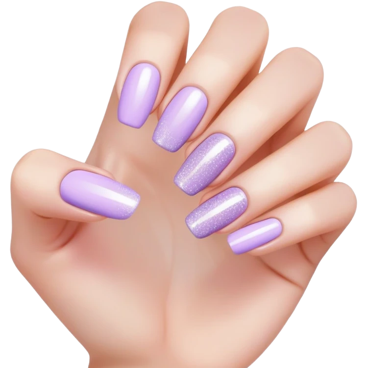 lilac pastel manicure with glitter effects emoji