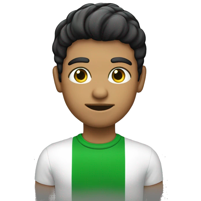 Un chico de ojos verdes, piel blanca, pelo negro semi liso y corto emoji
