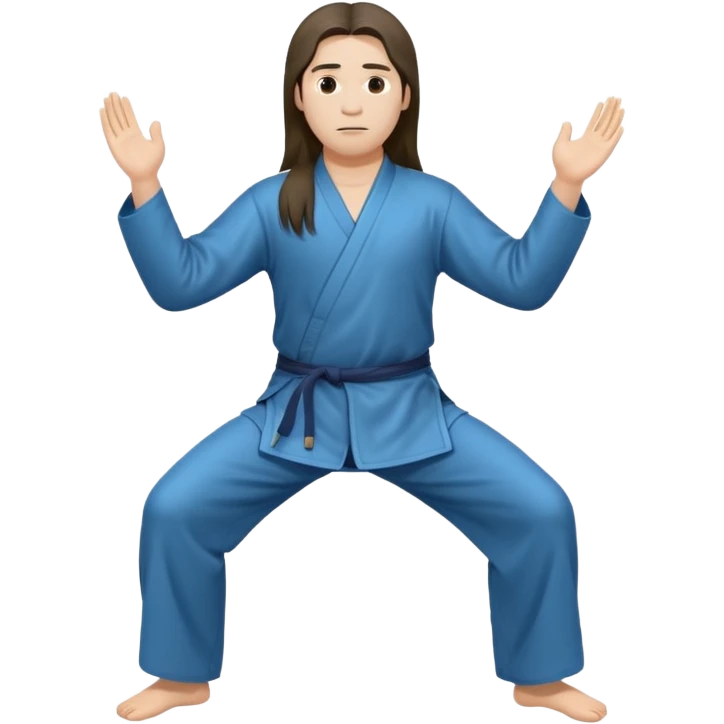 pratiquant de qi gong aux cheveux longs, en position basse emoji