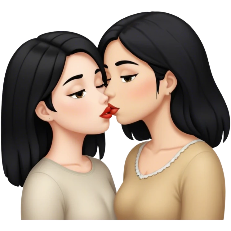 A white girl with black hair and Mexican girl with black hair kissing emoji