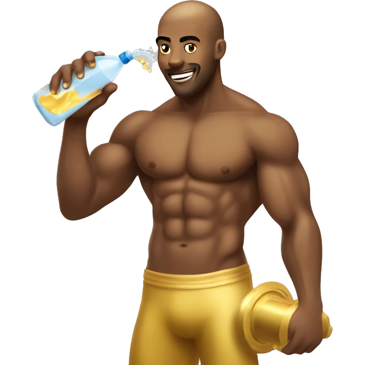 Shirtless gym bro spraying gold water  emoji