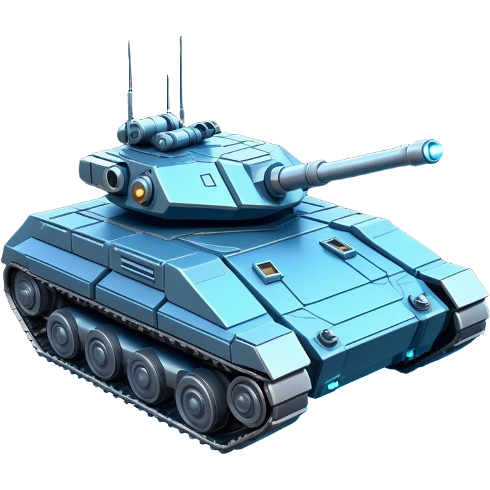 Clash of Clans aesthetic: Cinematic Playful Space Tank Emoji, rendered in a 3D vector-style similar to standard emojis with minimal shading and bold, simplified shapes. A robust, isometric armored vehicle with sleek futuristic plating and energy cannons, softly glowing with a high-tech cosmic combat charm. Simplified yet unmistakably iconic, highly detailed and consistent, glowing with a soft radiant shine and high gloss. Stylized with a touch of intergalactic warfare and a soft glowing outline, capturing the essence of a futuristic battle machine with a friendly, playful spirit! emoji