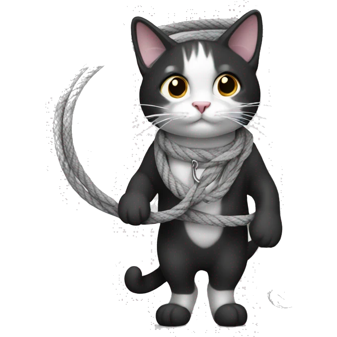 Cat black and white with lasso emoji