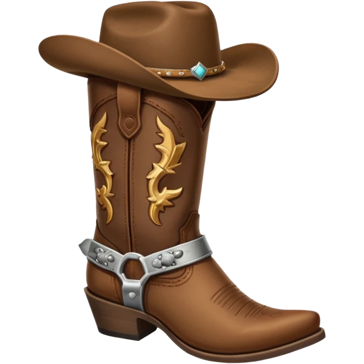 cowboy boot with spurs and a cowboy hat on top emoji
