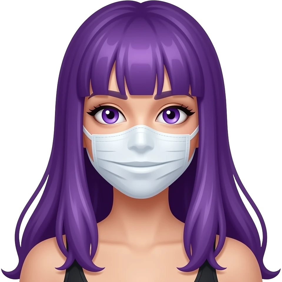 sexy girl with long purple hair and purple eyes wears a ghostfacemask emoji