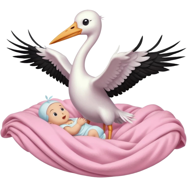Stork flying with a human baby in a bundle emoji