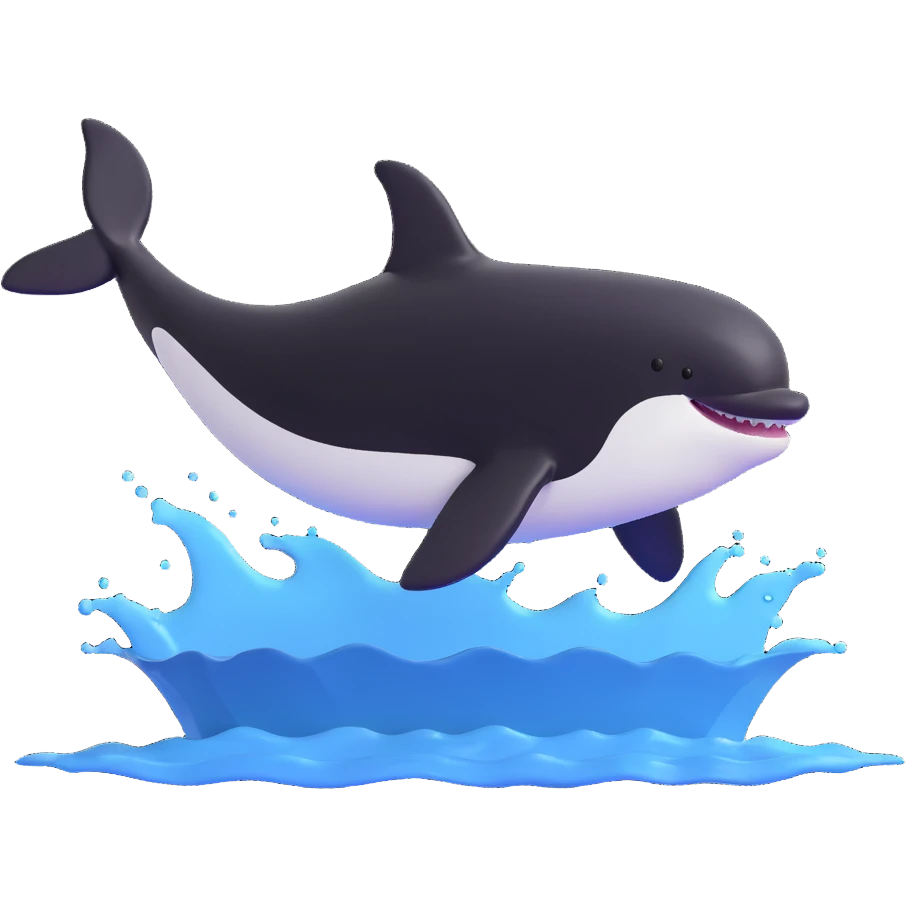 orca with black and white Nike sneakers jumping out of water, dynamic pose, minimal background emoji