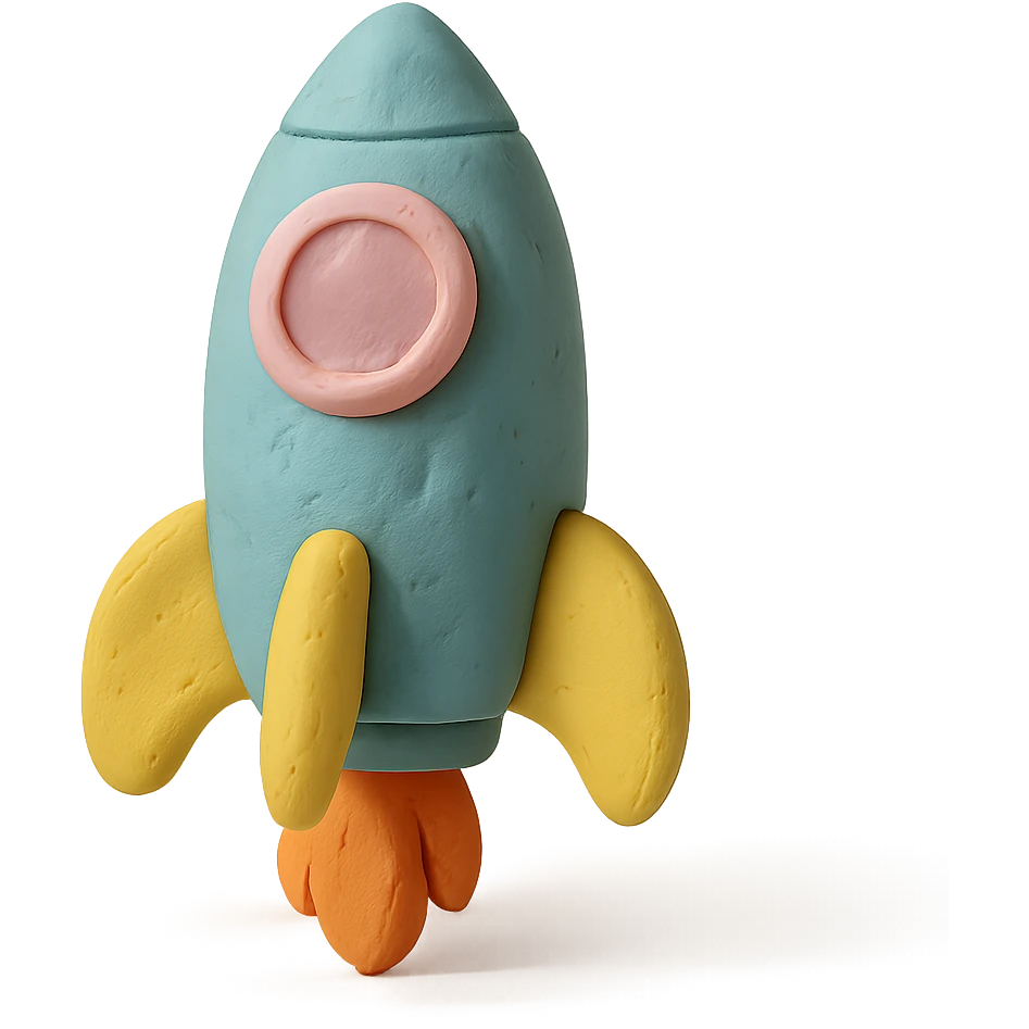 rocket ship in claymation style with visible fingerprints and pastel colors emoji