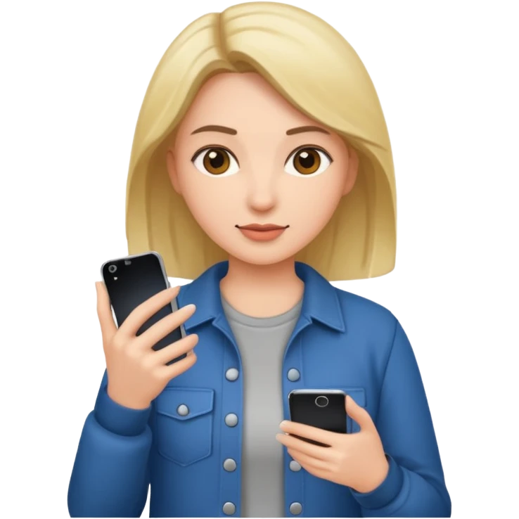 woman casual clothes holding one phone emoji
