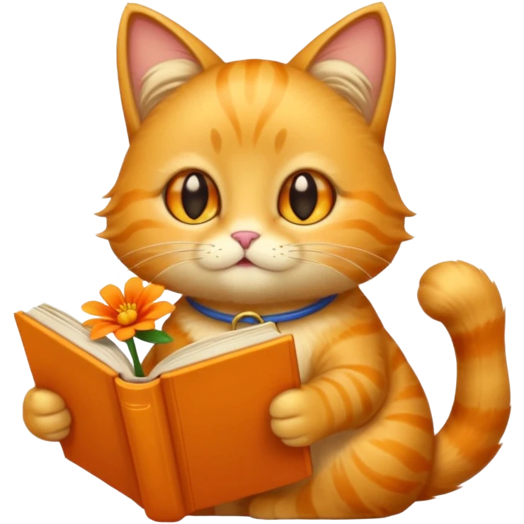 Gold Cat reading book + flower emoji