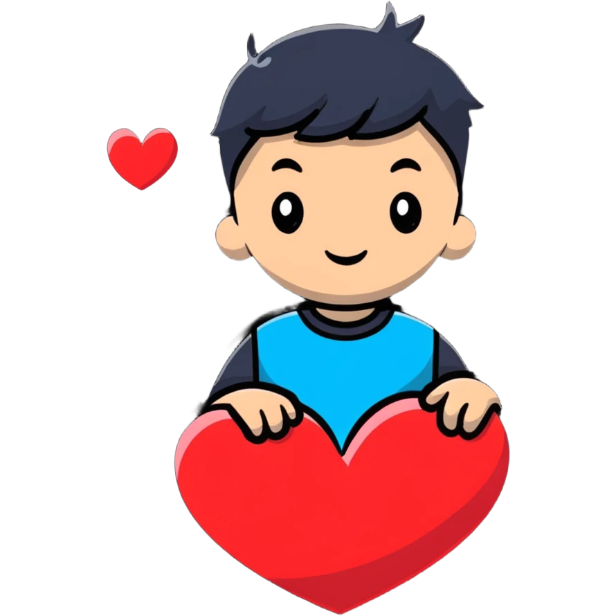 boy with floating hearts emoji
