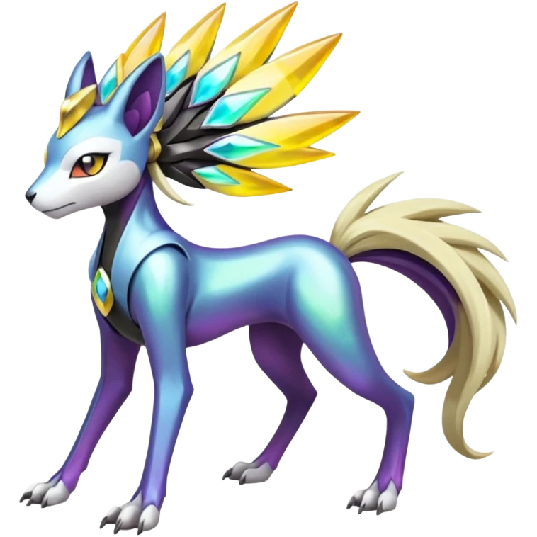 Colorful Futuristic Meloetta-Manectric-Solgaleo-Raikou-Pokémon-Digimon-Fakémon-fusion-hybrid-creature emoji