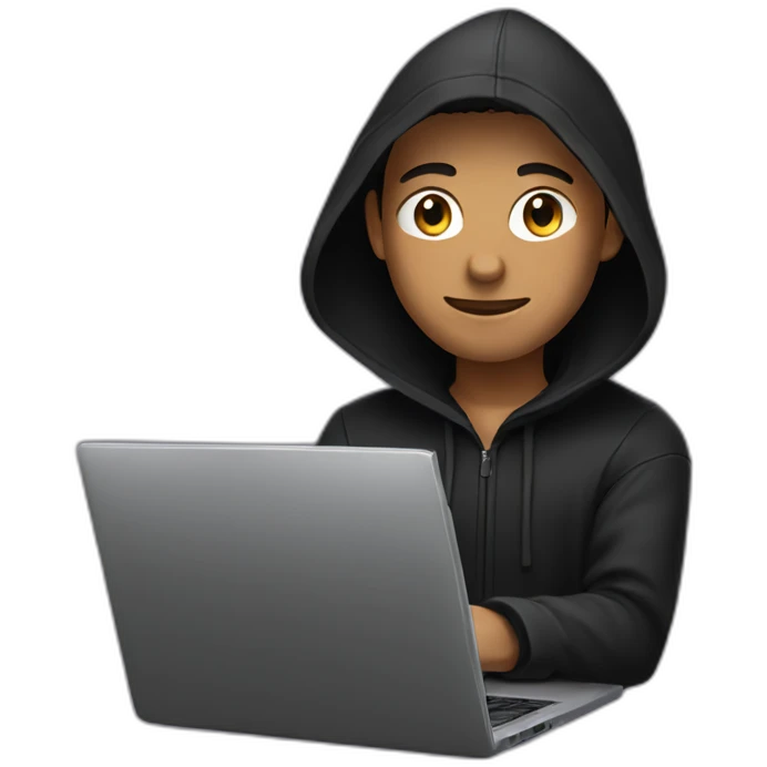 Young man with a black hood behind his laptop emoji