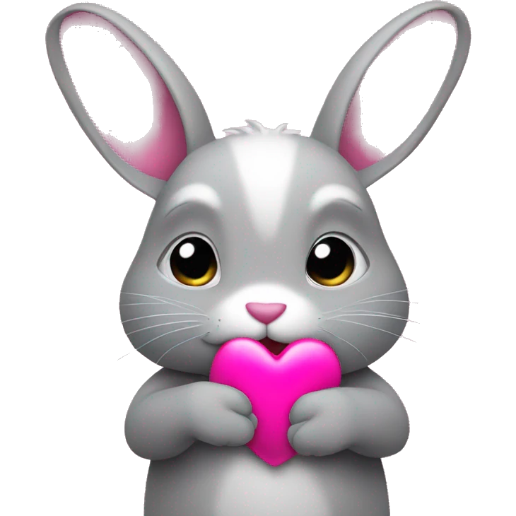 a gray rabbit holding a bright pink heart in his hands emoji