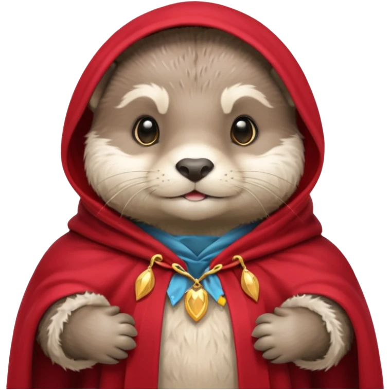 baby grey otter, in magic red cloak emoji