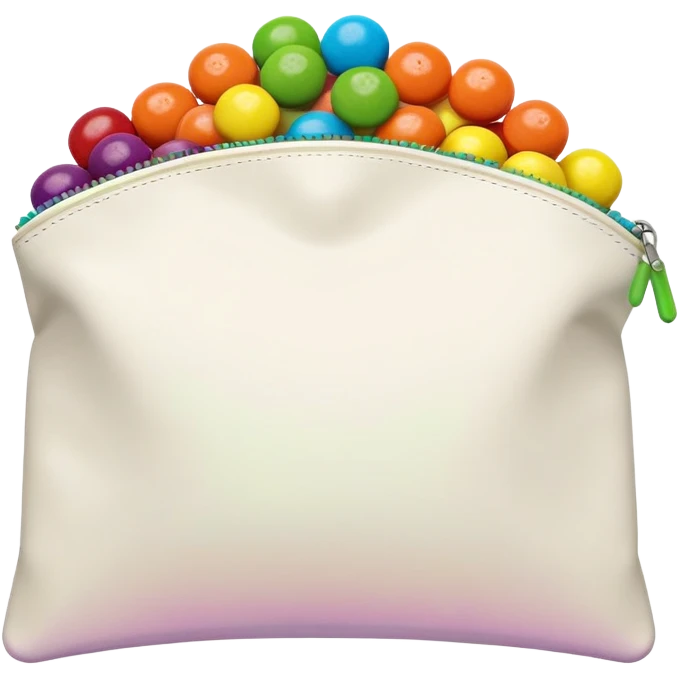 Flat design minimalist Skittles pouch with simple rainbow gradient and a small handful of green candies arranged in a neat pattern. emoji