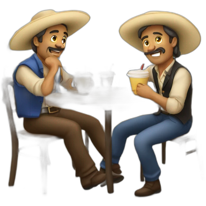 tres hombres tomando cafe en una terraza emoji