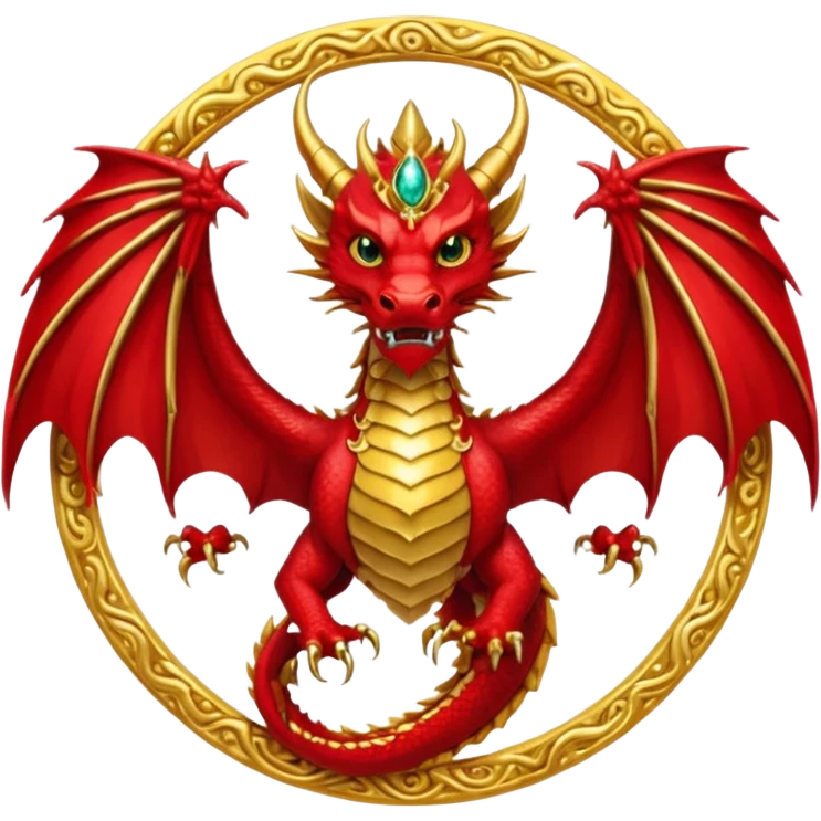 Golden Dragon with wings crest/brosch in a circle with red gems emoji