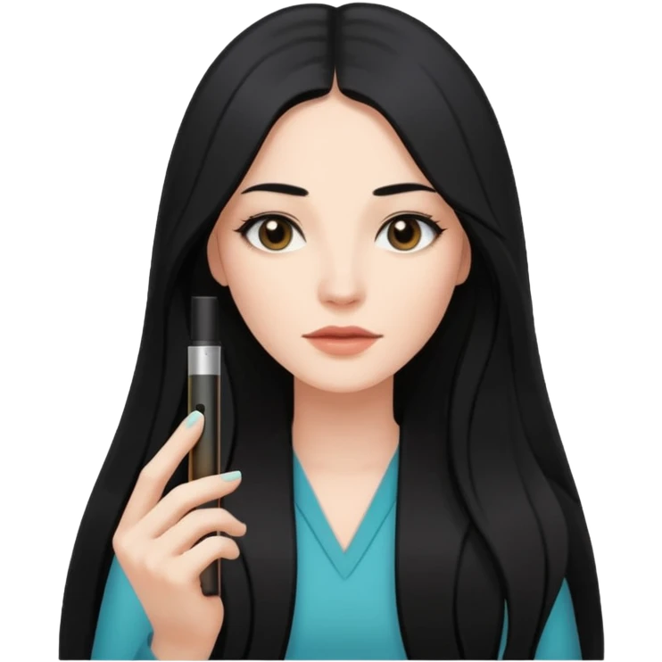 Woman with long black hair holding a juul￼ emoji