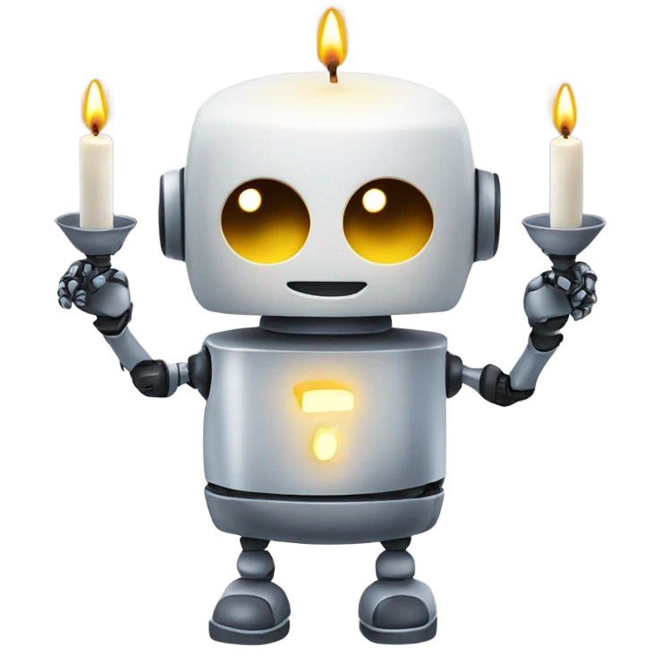 Kind robot holding one candle in each hand emoji