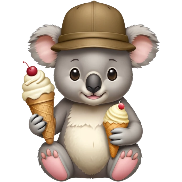 Koala wearing a hat holding ice cream emoji