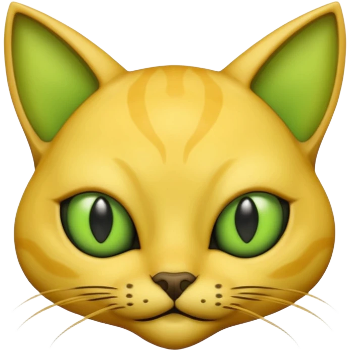 furless dark yellow alien cat face with green ailen eyes emoji