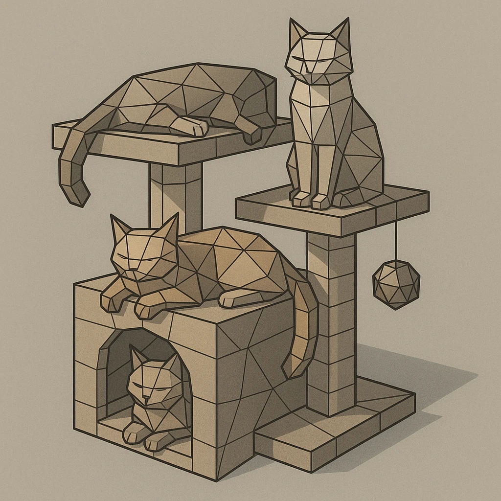cats relaxing in a vertical playhouse emoji