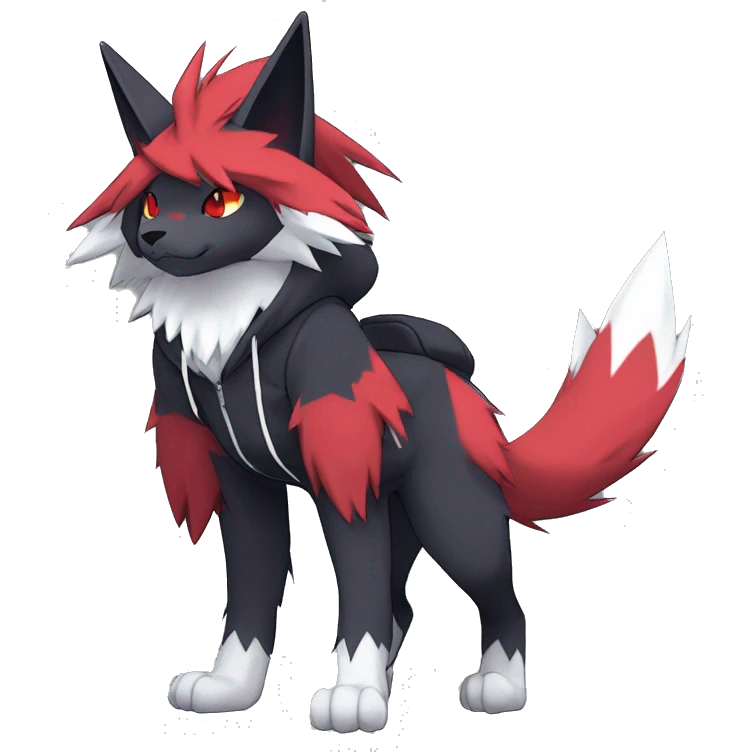 Edgy Cool Anthro Zoroark-Zangoose-Litten Fakemon Fursona Hoodie Full Body emoji