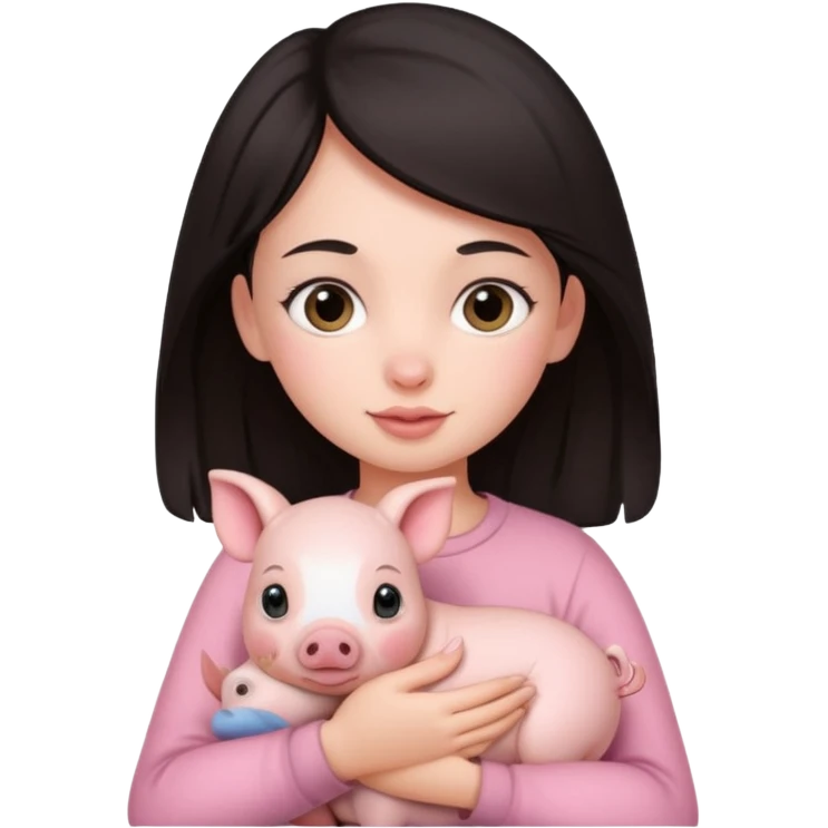 Ragazza bella mora con piccolo maialino  emoji