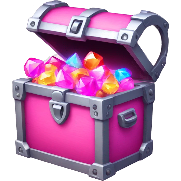 sparkling pink treasure chest filled with neon gems. emoji