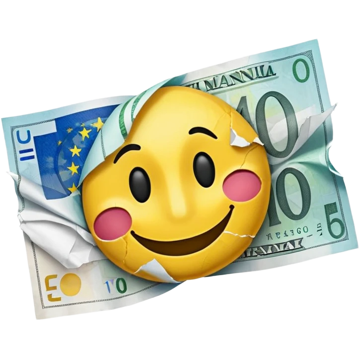 flying euro banknote with a sad smiley face, dynamic, expressive style similar to 💸 emoji emoji