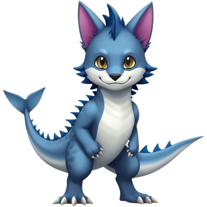 Kawaii dark edgy fantasy feline-vernid-sergal-fursona animal creature with a shark-tail with tufted ears full body with cool sharp markings  emoji