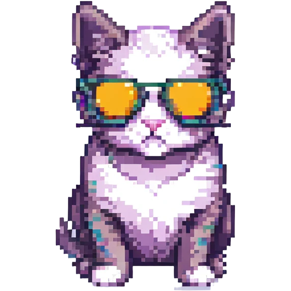 cat wearing sunglasses, retro and playful pixel art style emoji