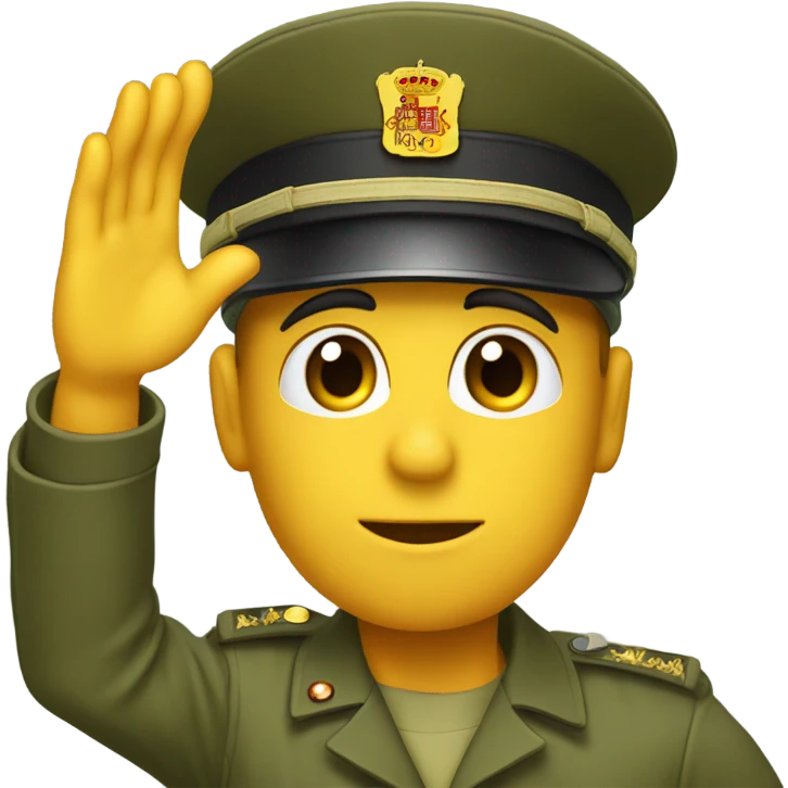 I want the emoticon with a serious face making a military salute and above with the cap of the Spanish army of land emoji