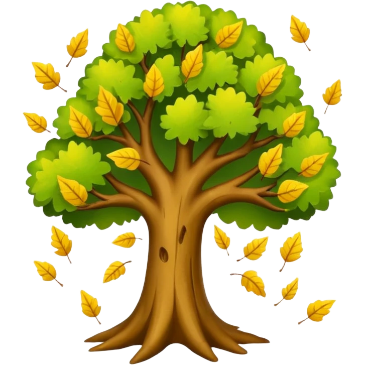 Tree with falling leaves, green leaves falling  emoji