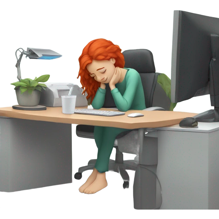 red hair woman glass taking a nap desk monitor emoji