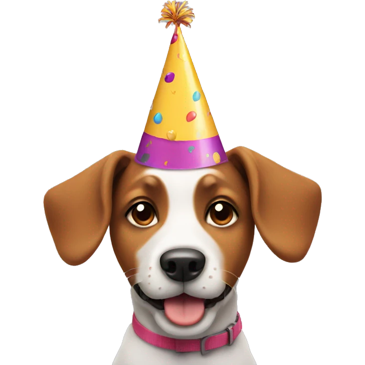 Dog wearing a birthday hat emoji