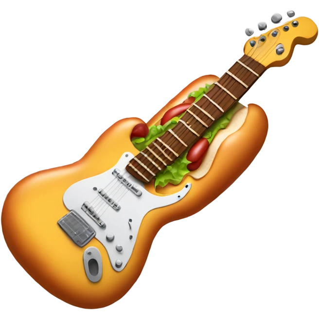 A hot dog rocking out with a guitar and one sock on emoji