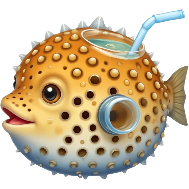 Puffer fish drinking boba emoji