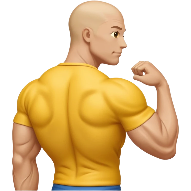 Emoji of Shoulders Muscle from side view, the human is yellow like on iphones. He has big shoulders. His skin is completely yellow and has no hair or facial expressions and has no clothing. emoji