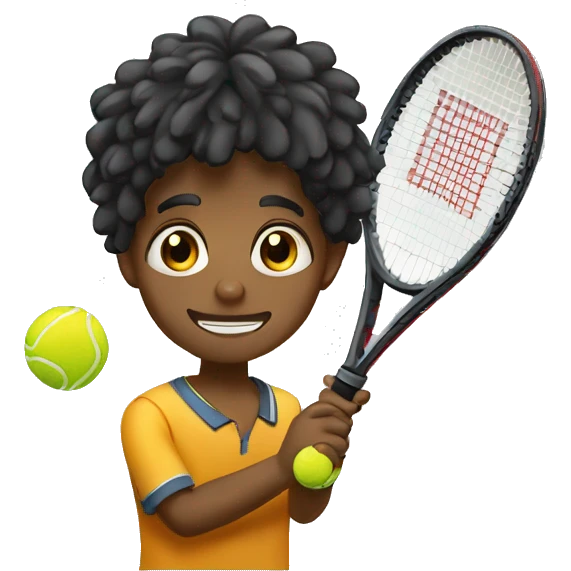 Niño morenito con el pelo negro jugando tennis emoji