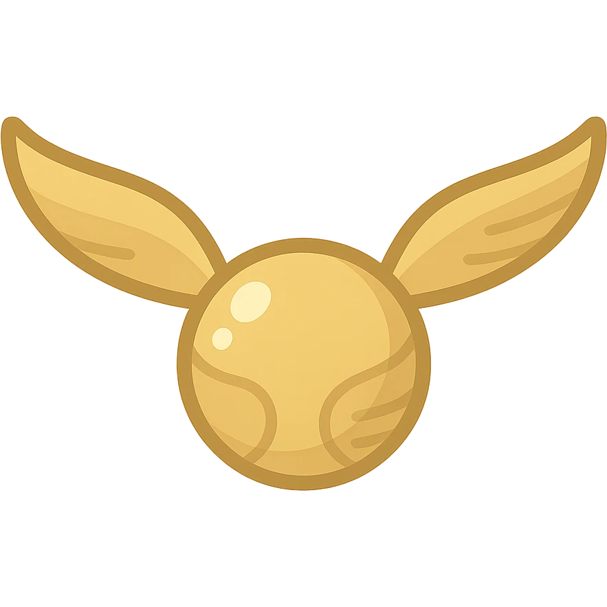 playful golden snitch, soft gold, no outlines, clear shadows and highlights, color filled icon style emoji