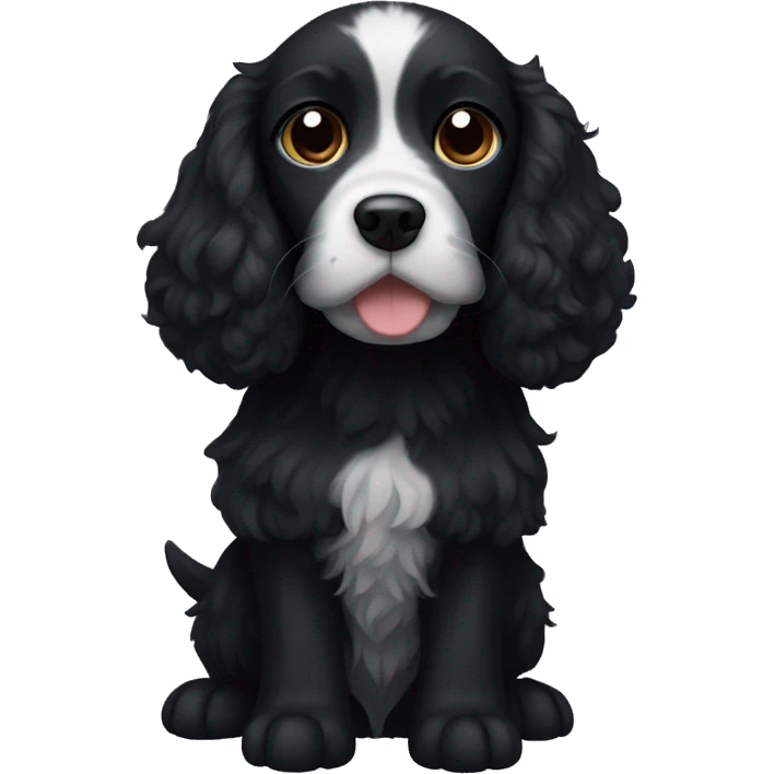 Small completely black spaniel with black fur on his whole face and white fur only on his chest emoji