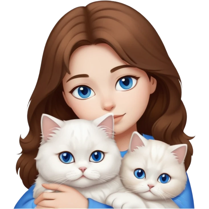 girl with brown hair cuddling a white persian cat that has blue eyes emoji