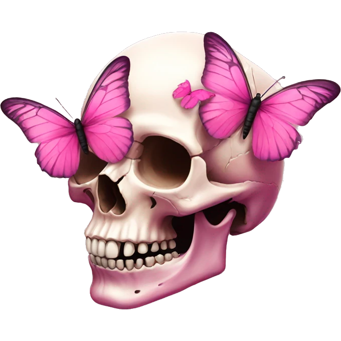 Skull pink butterflies emoji