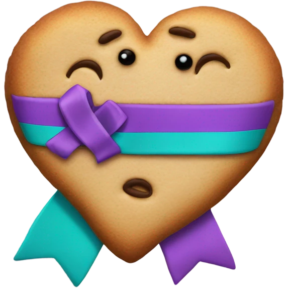 Cookie heart with purple teal awareness ribbon emoji